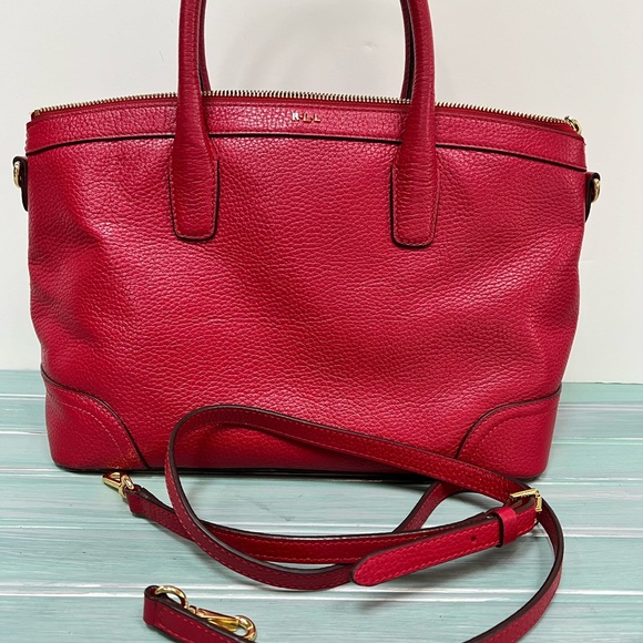 Ralph Lauren Red Leather Satchel With Crossbody Strap - Picture 11 of 14